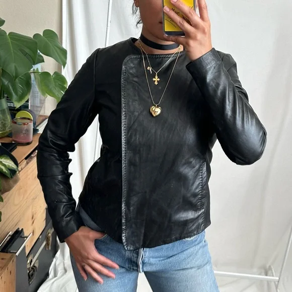 VINCE WOMEN’S LEATHER MOTO JACKET Asymmetrical Zip Fitted Size/M~ Orig. $1195 - Picture 12 of 13